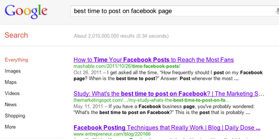 Google Search – Best Time to Post on Facebook 