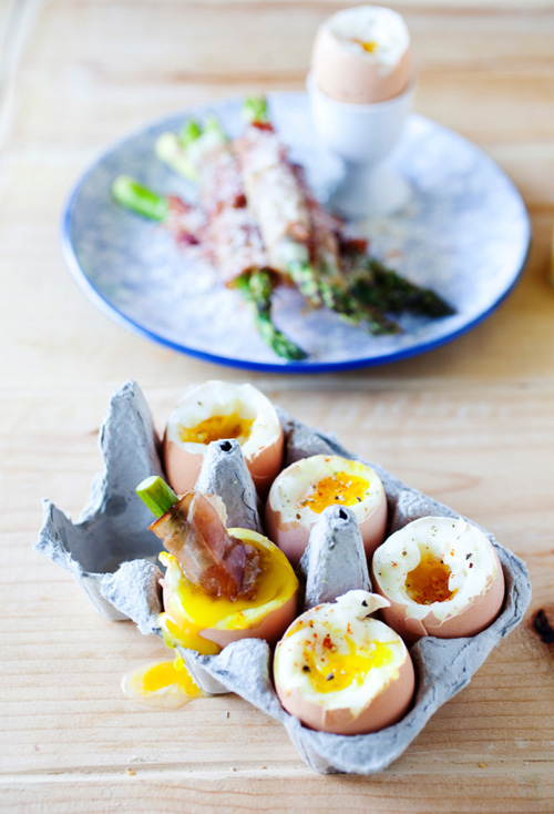Bella Bonito Brunch Prosciutto Wrapped Asparagus with Boiled Eggs