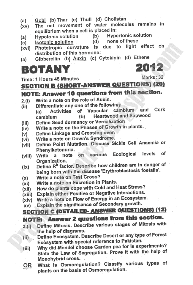 botany-2012-five-year-paper-class-XII