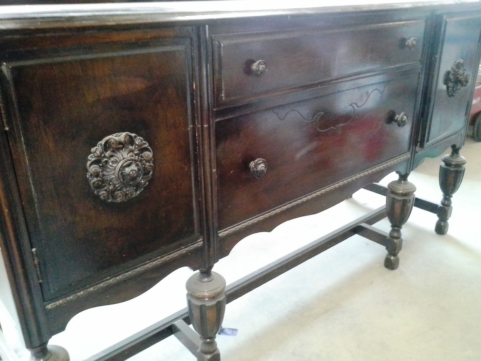 Antique White and Smokey Slate Side Buffet Table Lynn Fern