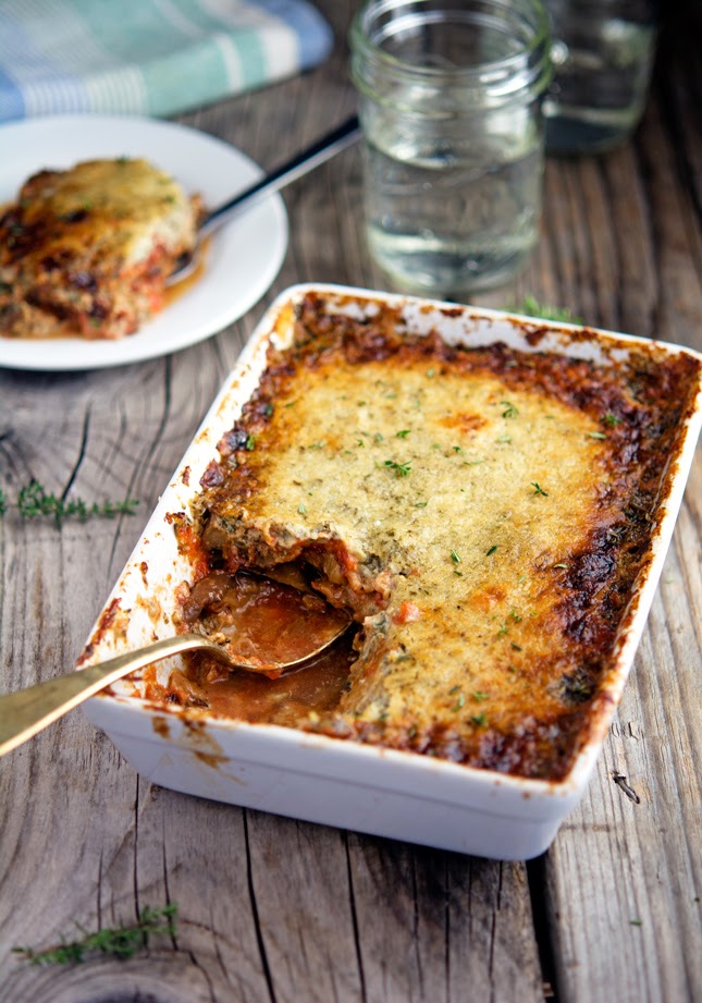 The Iron You Eggplant Gratin with Tomato, Herbs and Creme Fraiche