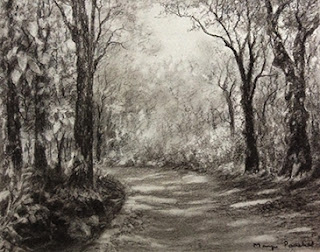 Charcoal sketching of a forest scene from Matheran by Manju Panchal