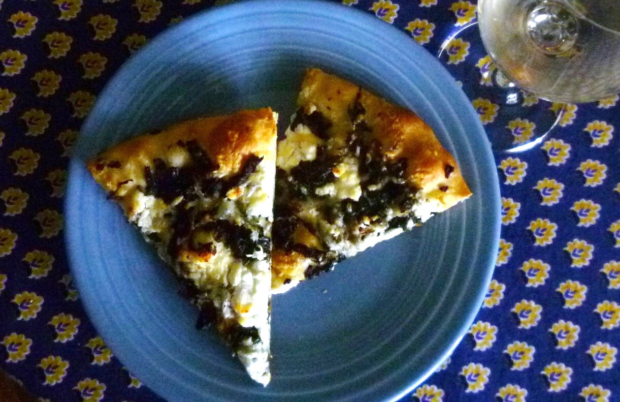 For Love of the Table Pizza with Kale, Pancetta & Goat Cheese