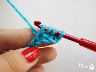 Treble/Triple Crochet (TR) - step by step instruction by Pingo - The Pink Penguin