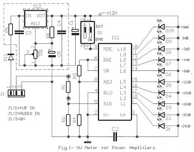 Build a 10 LED Bar Dot VU Meter Circuit based LM3915