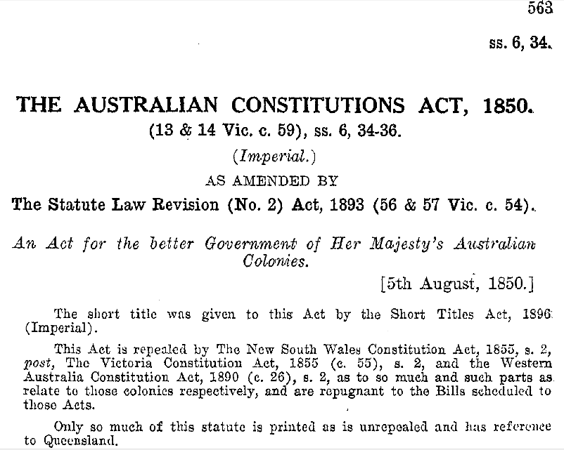 MIKIPEDIA LAW BLOG THE AUSTRALIAN CONSTITUTIONS ACT, 1850
