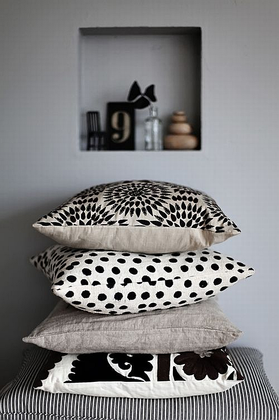 black and white mixed patterns cushions