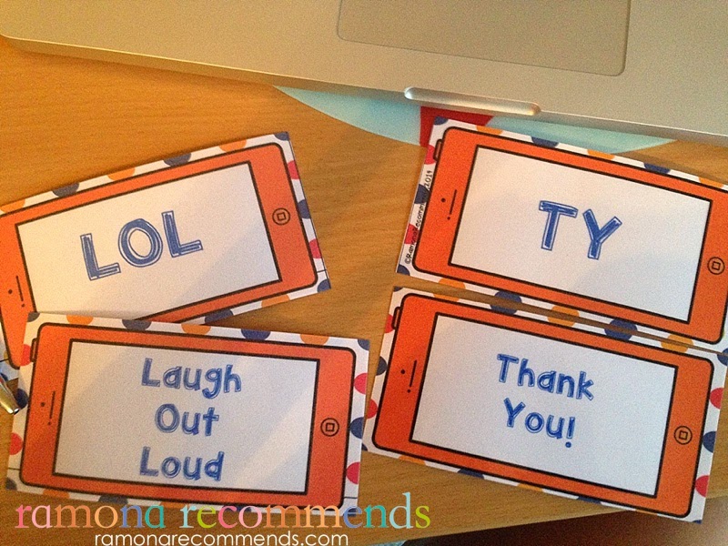 http://www.teacherspayteachers.com/Product/Back-to-School-Texting-Abbrevation-Partner-Cards-1366371