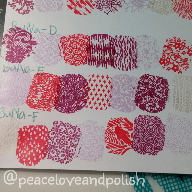 Stamping swatches BuNa D, E, F
