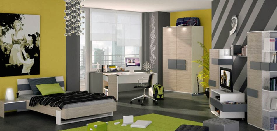 Habitaciones para jóvenes en color verde y gris - Colores en Casa