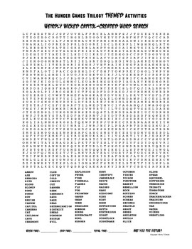 Free Hunger Games Word Search www.hungergameslessons.com