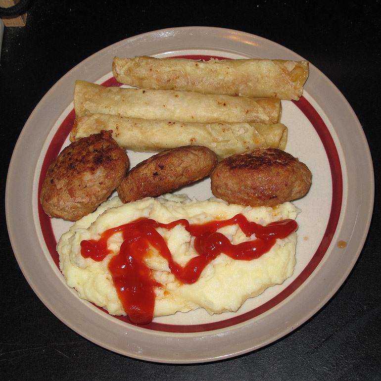 The Shit I Eat Dinner Mashed Potatoes, Chicken Patties and Taquitos