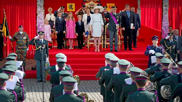 Queen Mathilde of Belgium meet citizens during a royal visit to the 'Fete au parc - Feest in het Park' celebrations on the occasion of Belgium's National Day