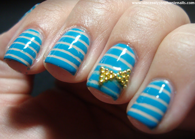 stripe and bow nail art
