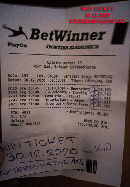 OUR WIN TICKET FROM YESTERDAY WEDNESDAY/ SREDA 30.12.2020