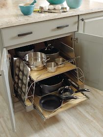 Organized cupboard to hold pots and pans and more :: OrganizingMadeFun.com
