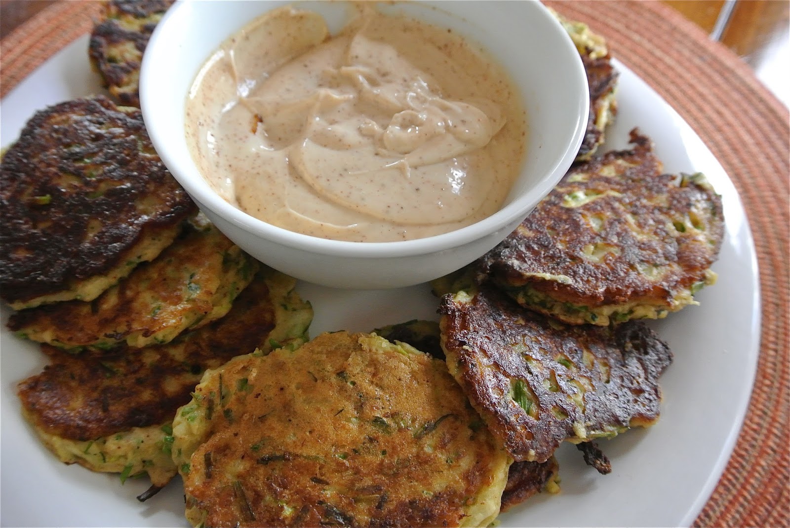 Zucchini Fritters with Chili Greek Yogurt Dipping Sauce