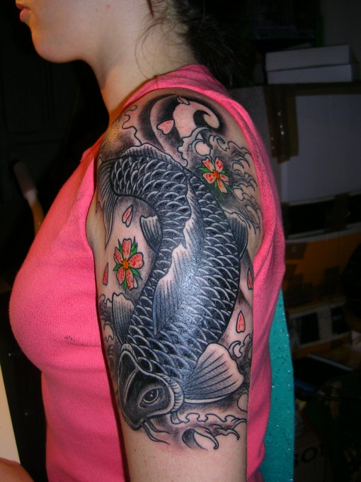 fish tattoo women koi tattoos japanese sleeve designs arm coy flower men shoulder trend fashion pretty girls red half blue