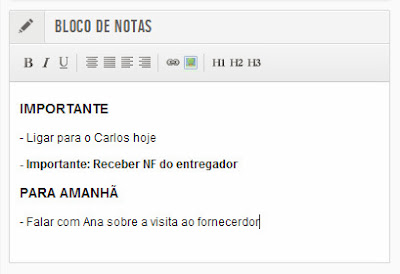 Um prático bloco de notas ajuda no acompanhamento de todos clientes  no Cadastro de Clientes Online