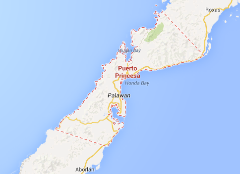 Map of Palawan showing the location of Puerto Princesa City
