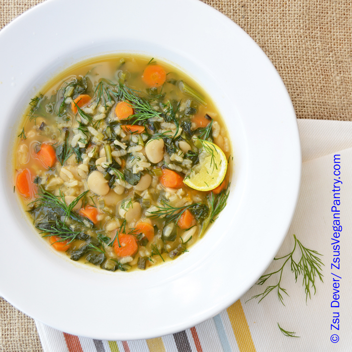 Zsu's Vegan Pantry spring kale and dill soup with rice