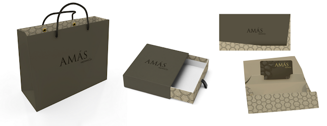 Material AMÁS SPA - sacola, caixa presente, envelope e cartão fidelidade