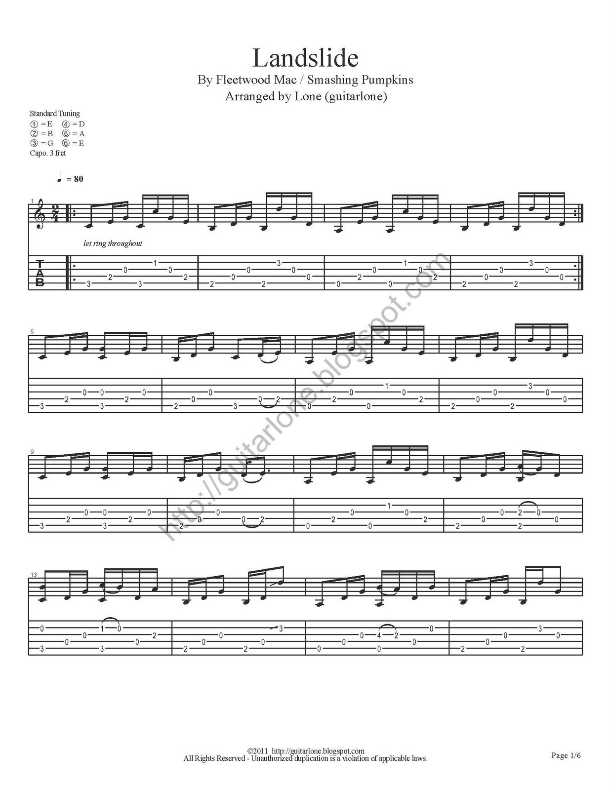 GuitarLone Landslide Fleetwood Mac/Smashing Pumpkins (fingerstyle