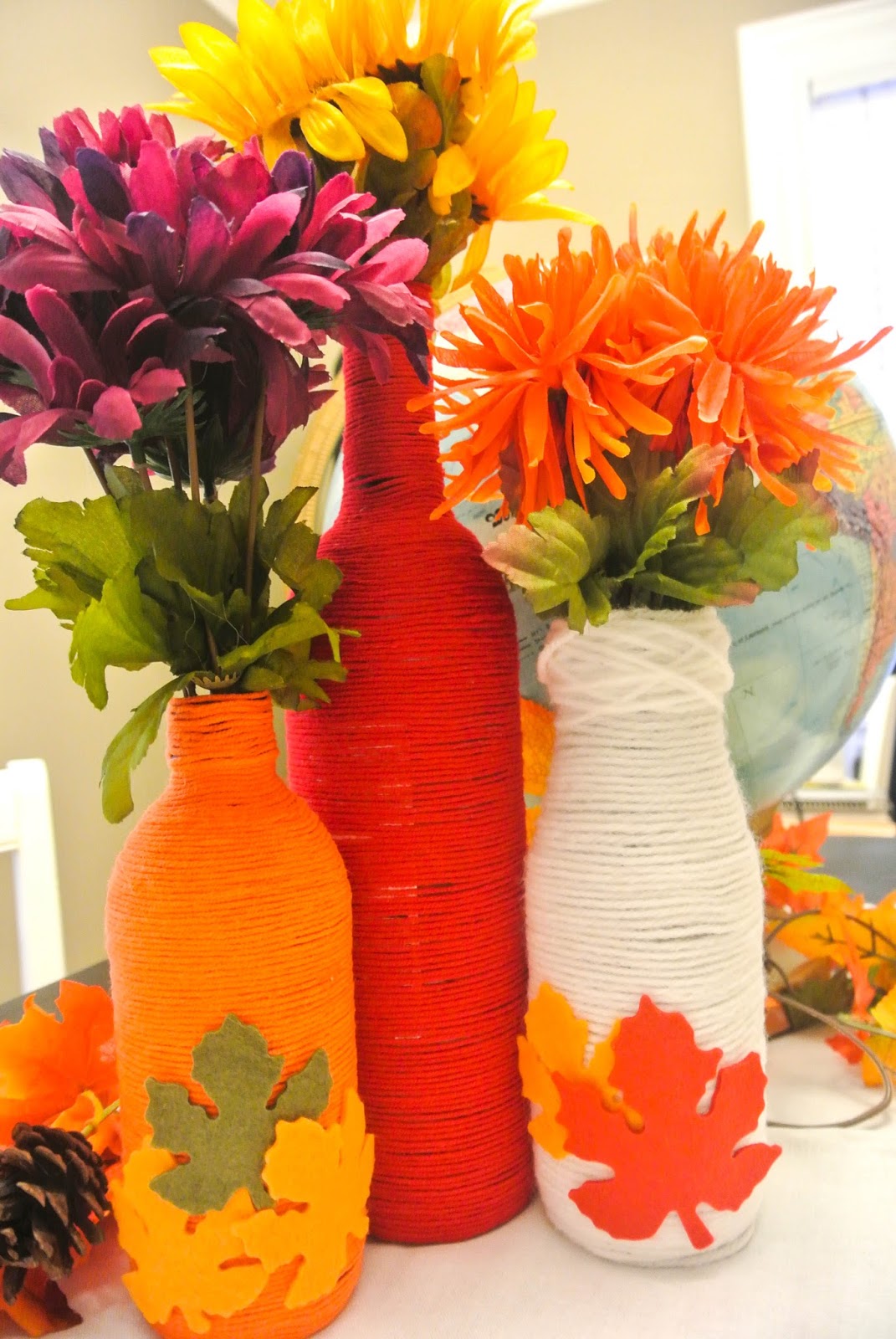 * Sincerely, Aspen DIY Fall Decor Yarn Covered Vases