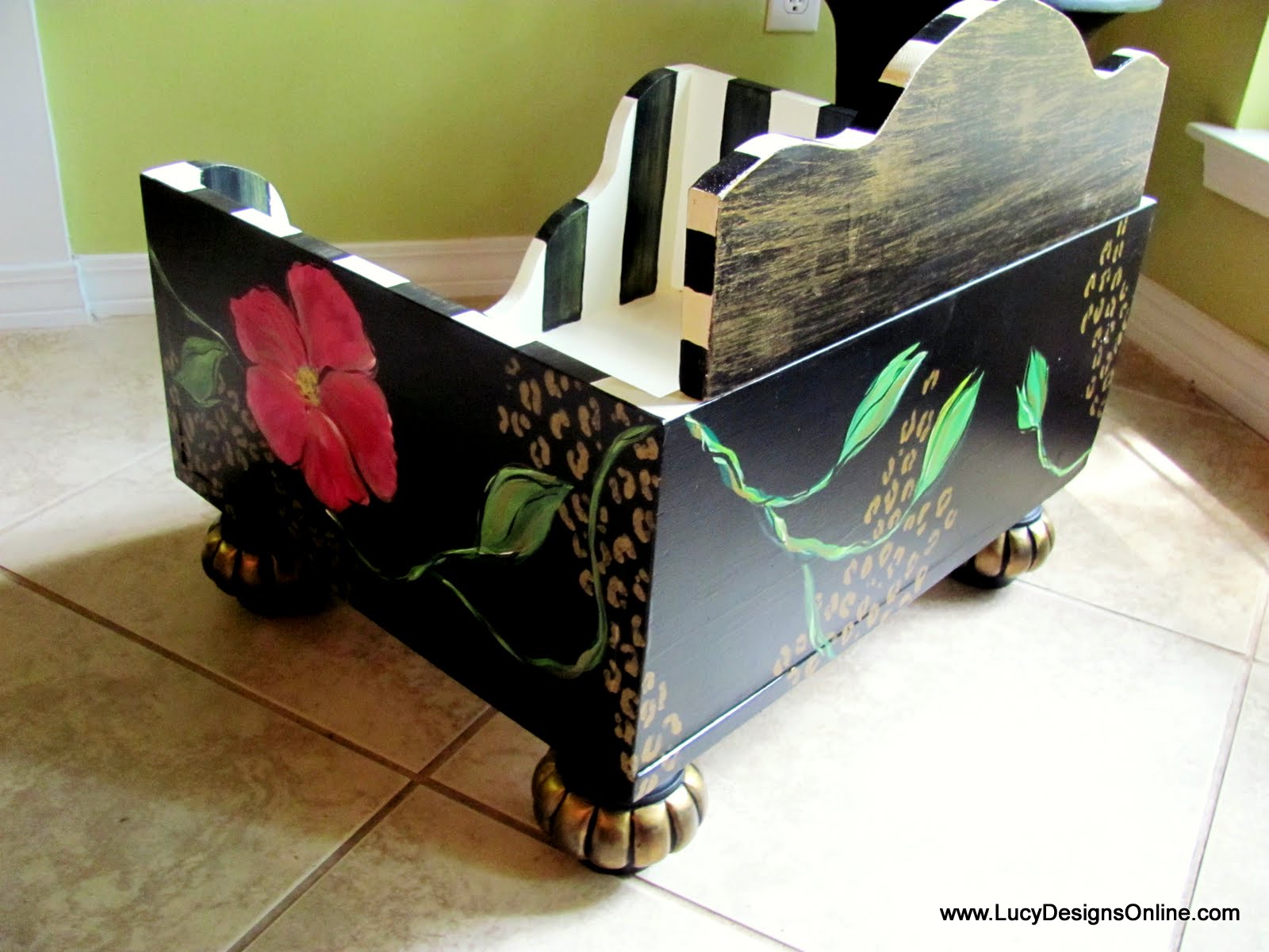 Hand Painted Dog Bed, Luxury Designer Floral Animal Print Dog Bed Lucy Designs