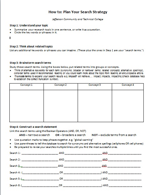 research startegy worksheet