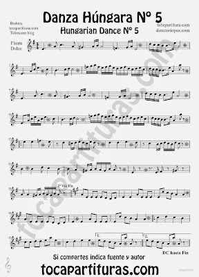 Tubepartitura Danza Húngara nº 5 Partitura de Flauta Dulce de Johannes Brahms