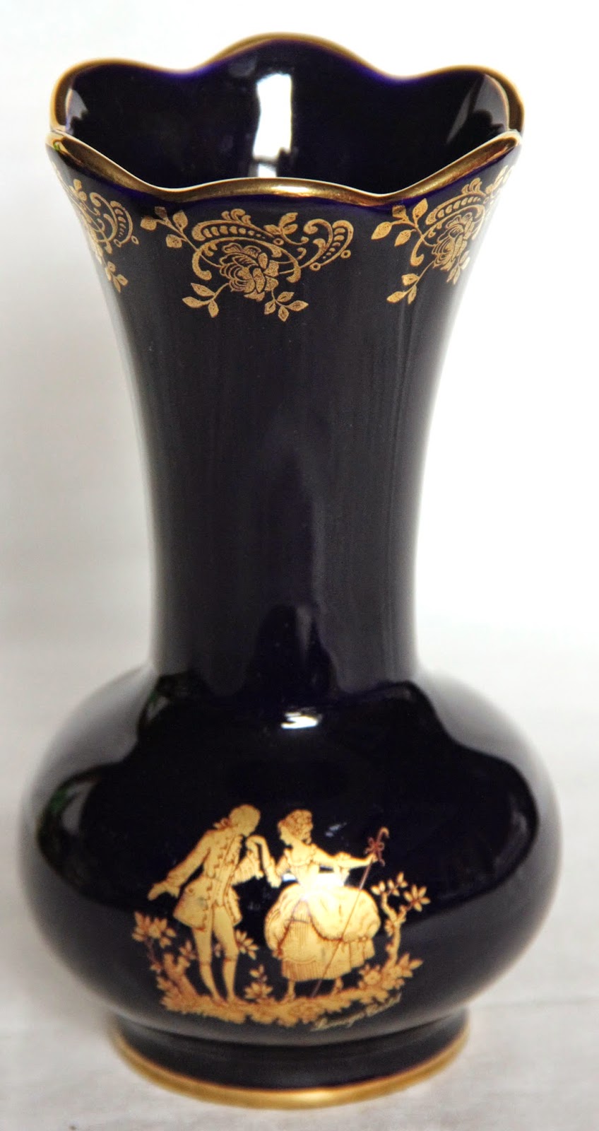 Curio Gifts Dark Cobalt Blue & Gold Porcelain Vase Limoges Castel