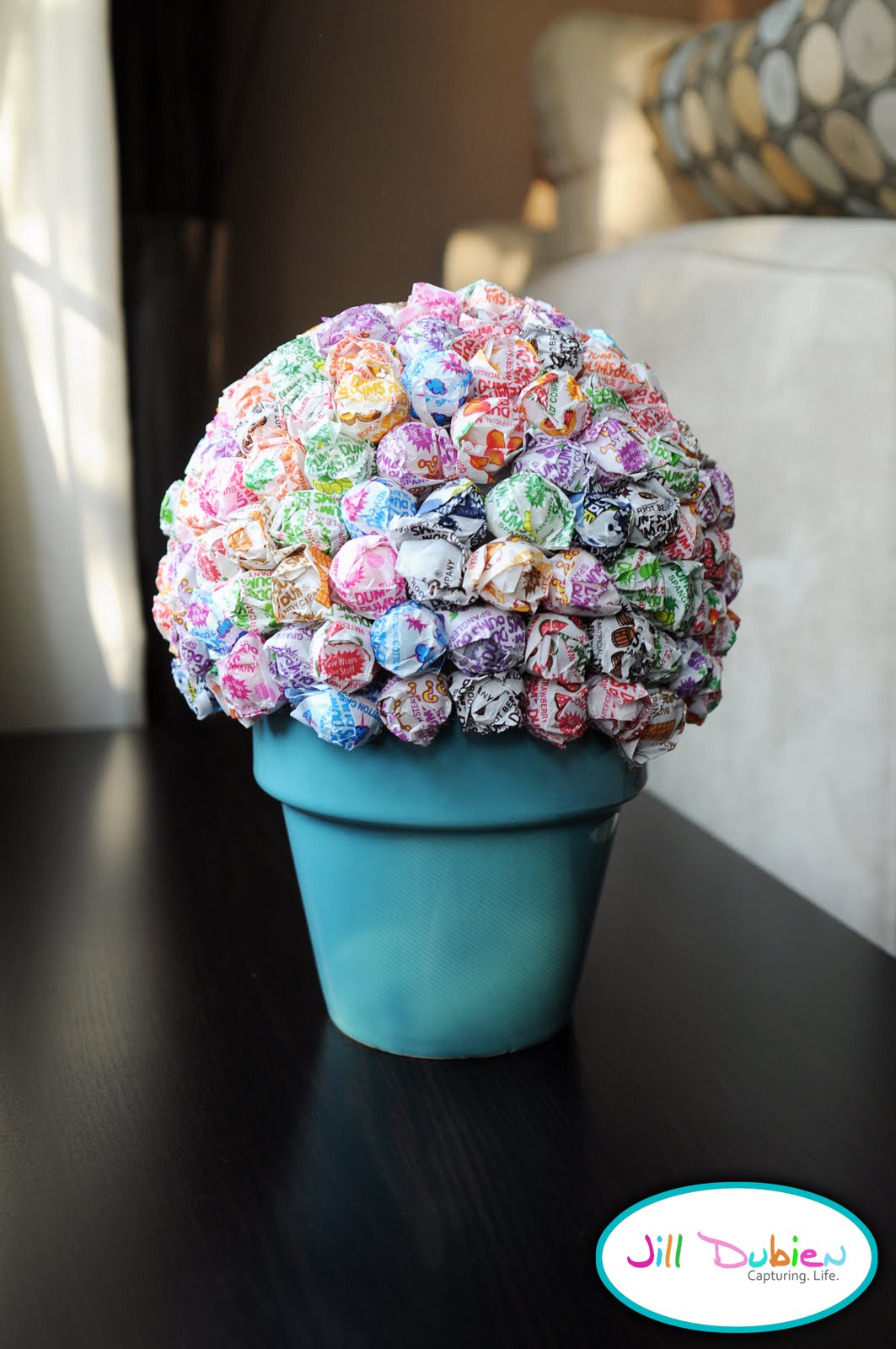 lollipop tree styrofoam ball on top of a flower pot. just push pops