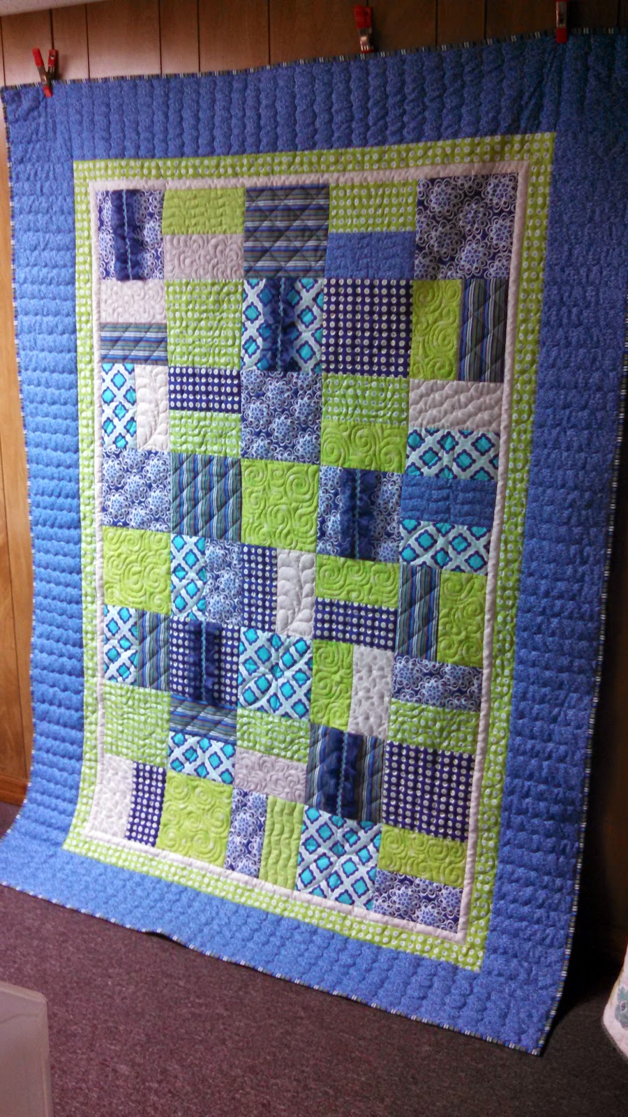 Quilting In The BunkHouse Lime and Blue Quilt