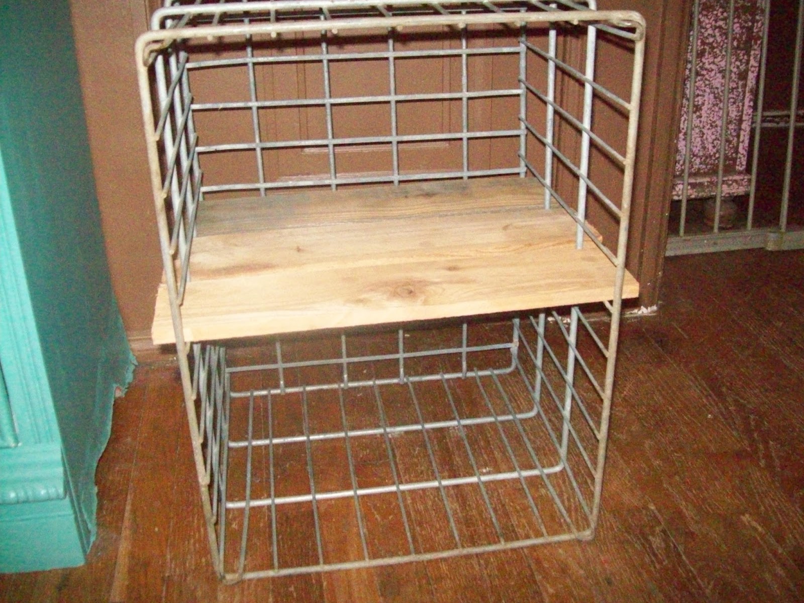 Shabby Pink Bungalow Wire Milk Crate Turned TV Stand