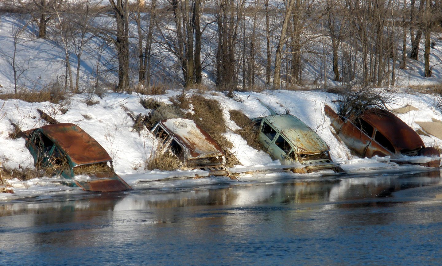Just A Car Guy lining rivers with junkyard cars to stop erosion, very