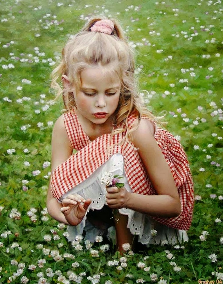 Cuadros oleo pinturas realistas de niñas. Pintor Slava Groshev, Nació en el Año 1967, (Rusia)