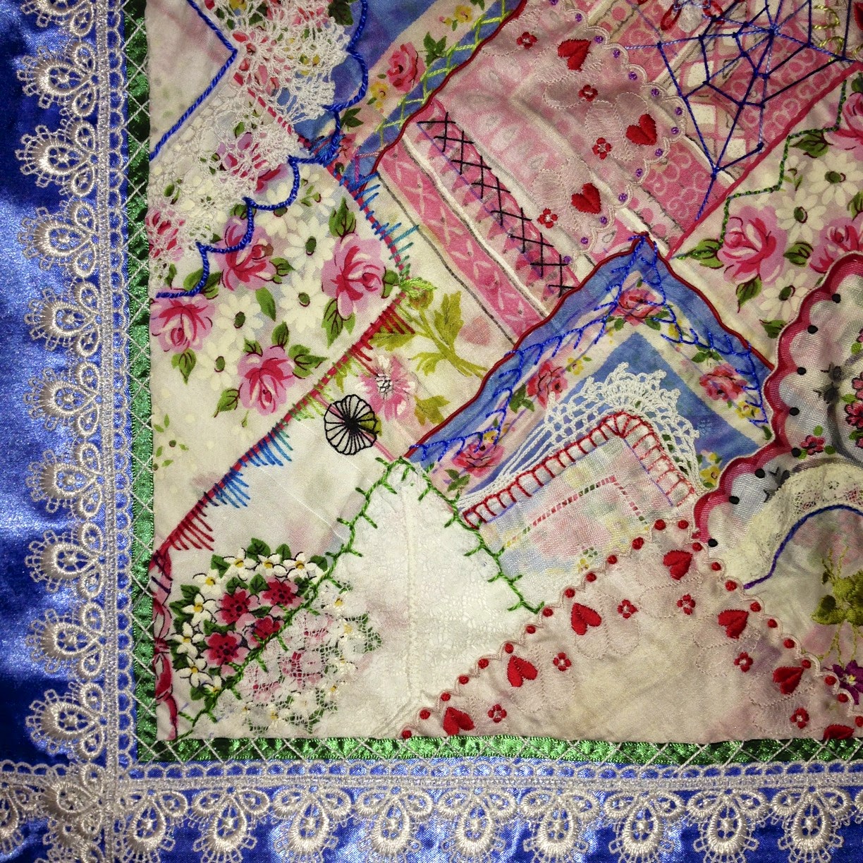 NickersMarie Hankie Quilt with Crazy Quilting Embellishments