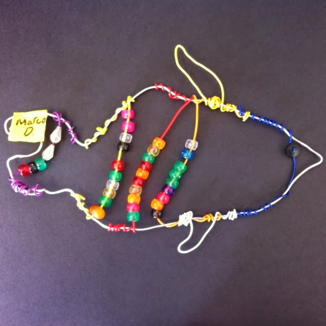 Center School Art: Wire-Sculpture Fish by Grade 4