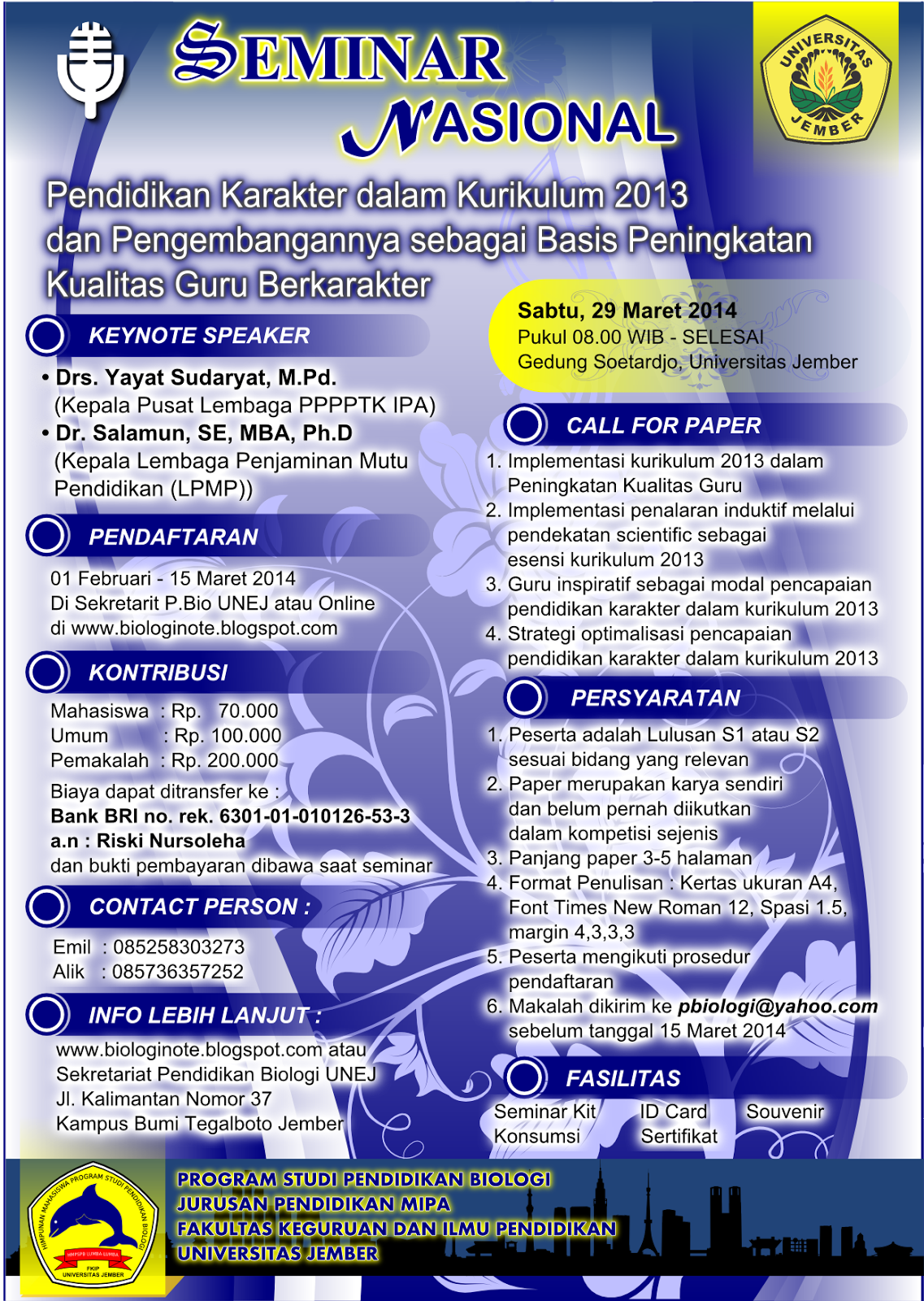 Brosur Seminar Nasional Dan Call For Paper Hmpsp Biologi