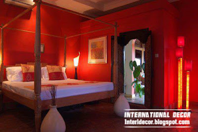 romantic red color tones in bedroom paints and decorations