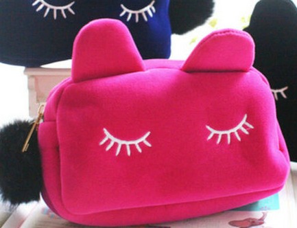 Fuscia Pink Kawaii Cat make-up bag/ pencil case