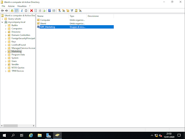 Selezione gruppo in Utenti e computer di Active Directory Selezione gruppo in Utenti e computer di Active Directory