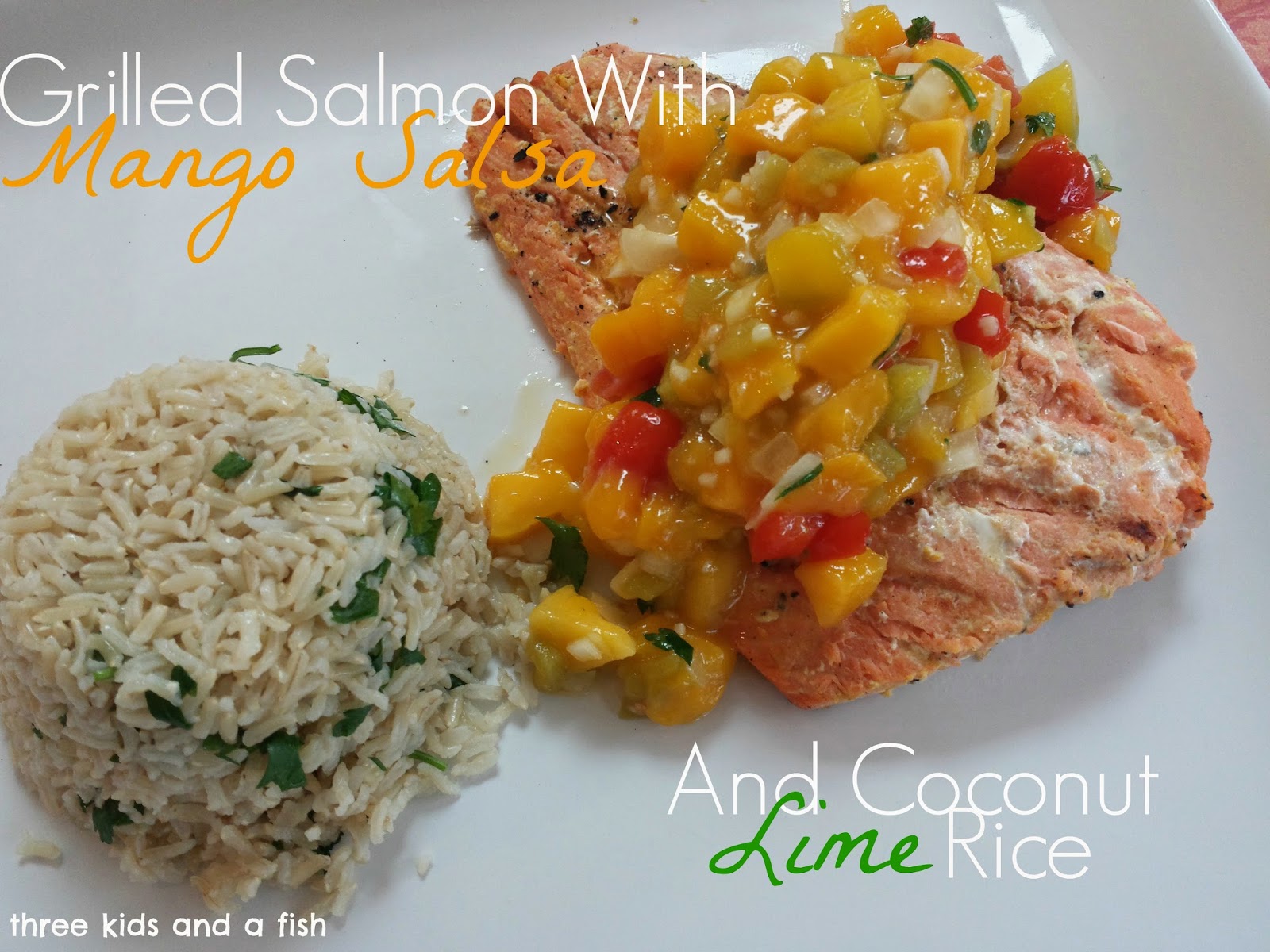 grilled salmon with mango salsa and coconut lime rice