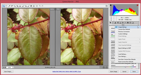 From Camera Raw Settings menu choose Image Settings From Camera Raw Settings menu choose Image Settings