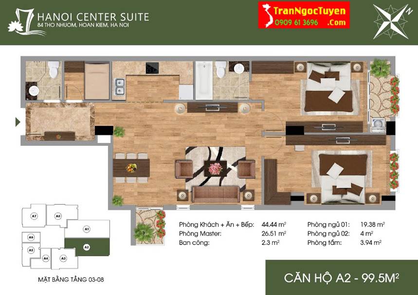 Thiết kế căn hộ A2 - 99.5m2 Thiết kế căn hộ A2 - 99.5m2
