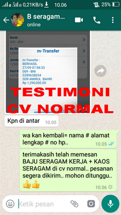 TESTIMONI PEMBELI SERAGAM KERJA PERUSAHAAN CV NORMAL