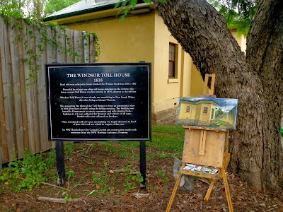 Plein air oil painting of Windsor Tollhouse by artist Jane Bennett