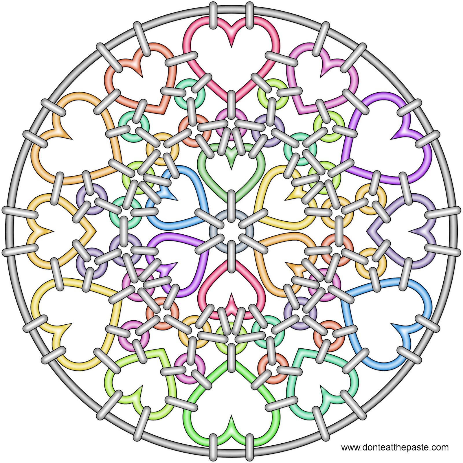 Heart chainmail mandala to color