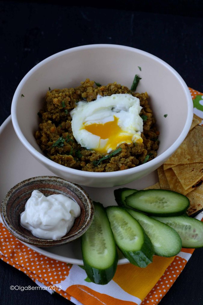Mango & Tomato Curried Lentils with a Poached Egg